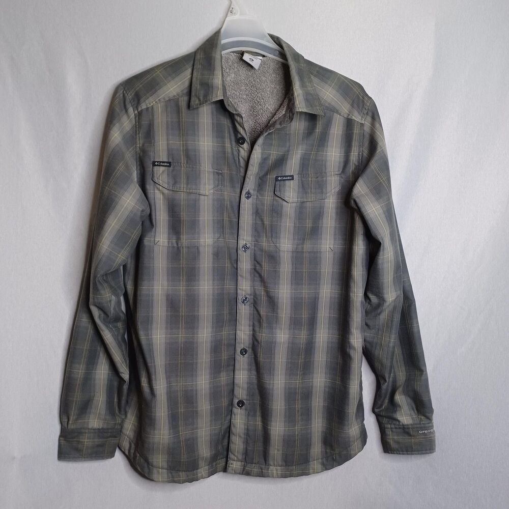Columbia Shirt Mens XL Gray Plaid Titanium Sherpa Lined Button-Up Long Sleeve
